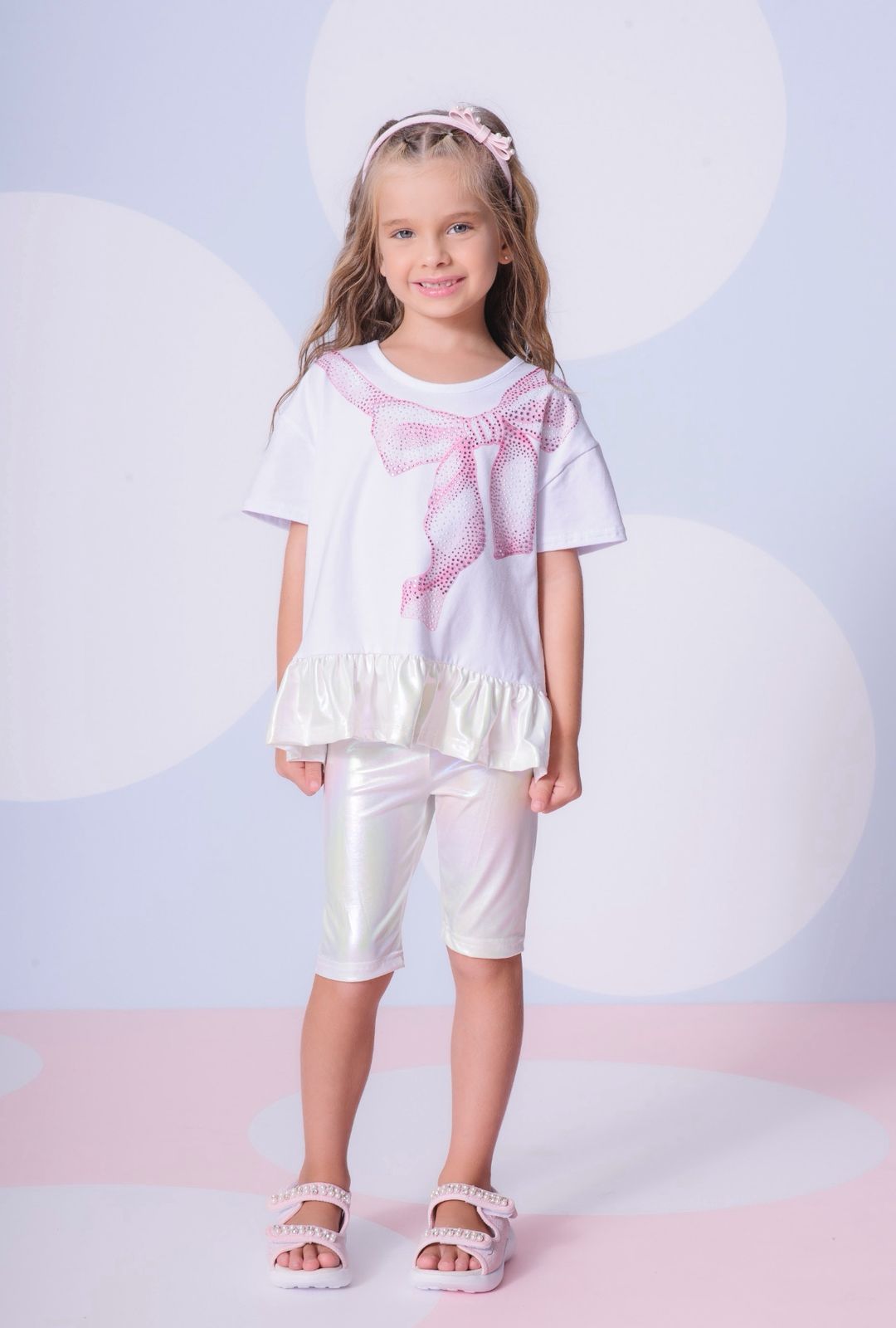 Conjunto Blusa Cotton Maxi Laço e Bemuda Pituchinhus