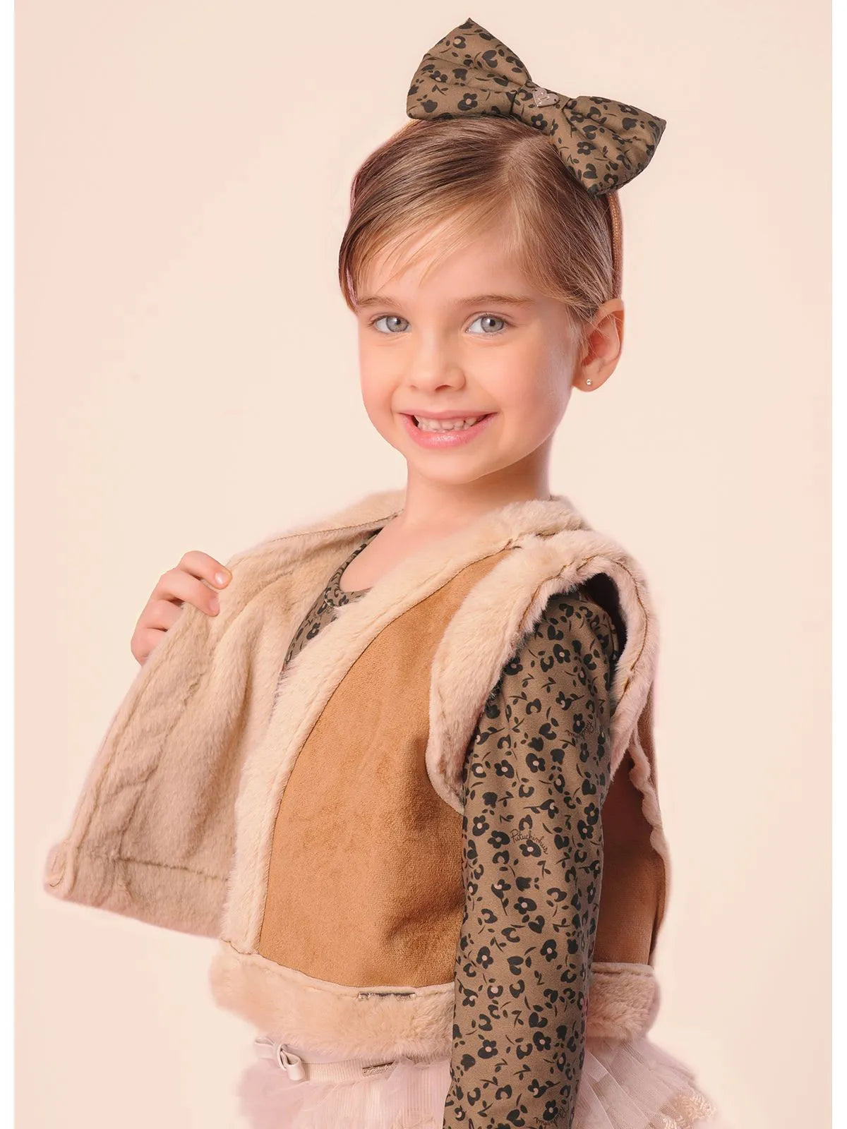 Colete Curto Pele Com Suede Bege - BambolePetit