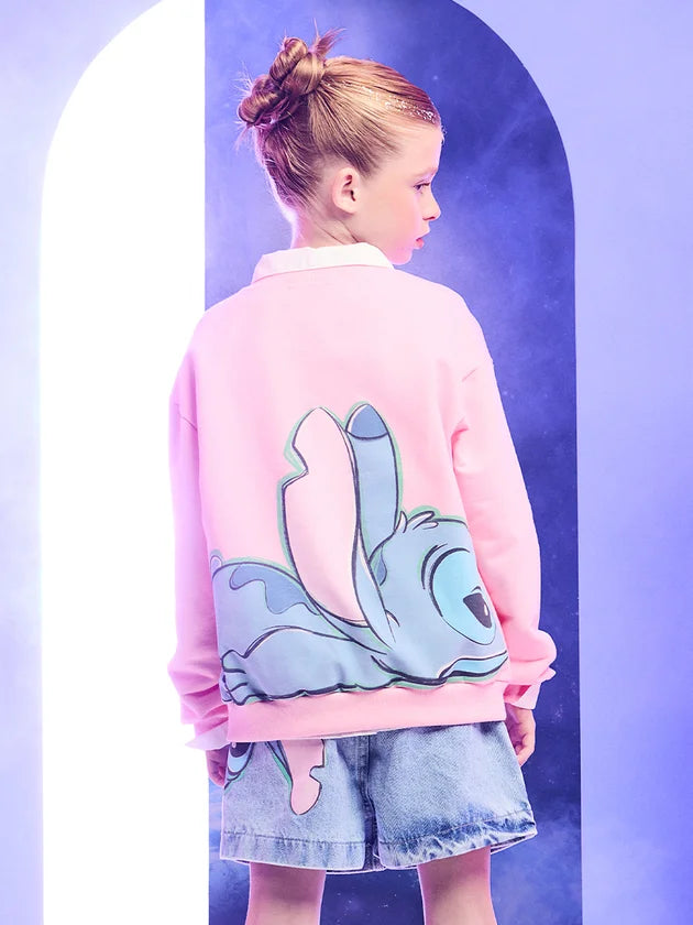 Casaco Stitch Com Strass Rosa Blossom - BambolePetit