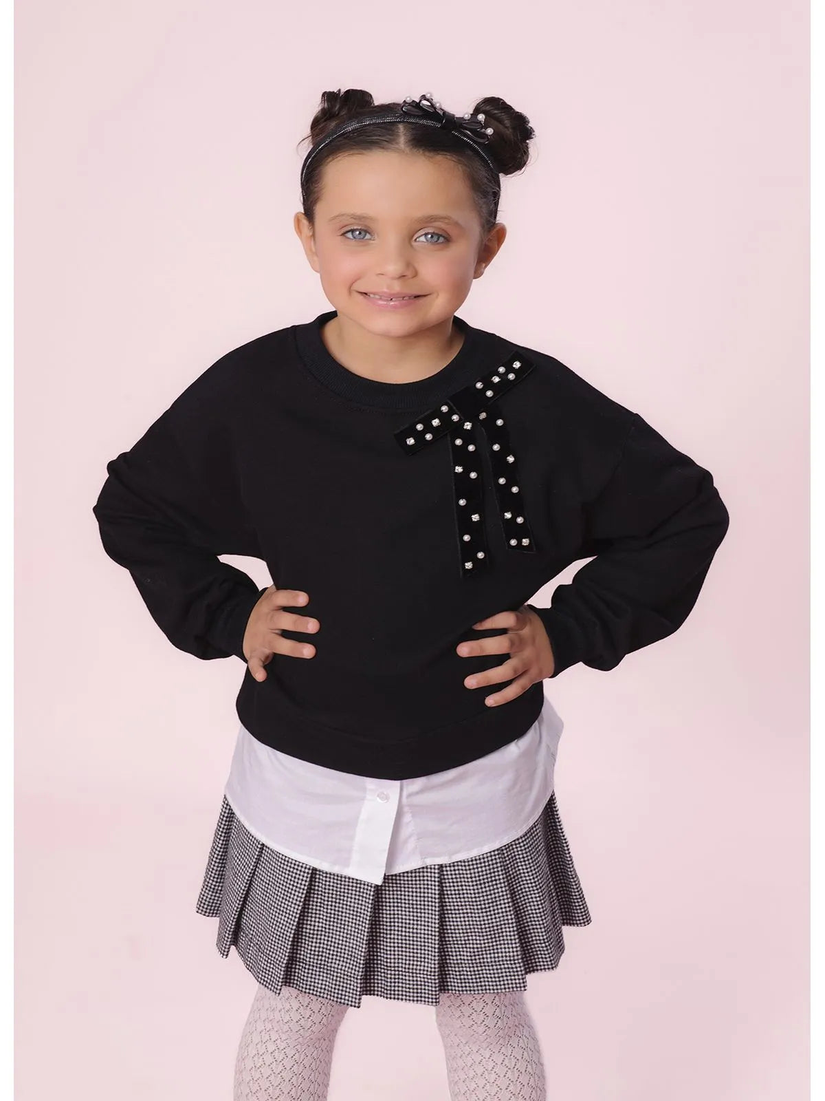 Blusa Moletom Laço Veludo Bordado Preto - BambolePetit