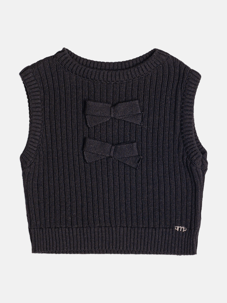 Colete De Tricot Com Lacos Preto Momi