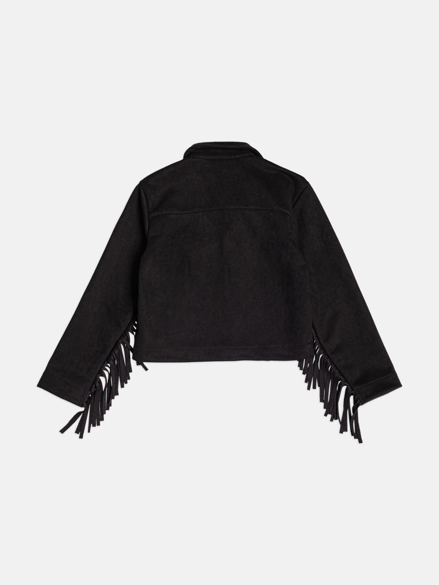 Jaqueta De Suede Com Franjas Preto Momi