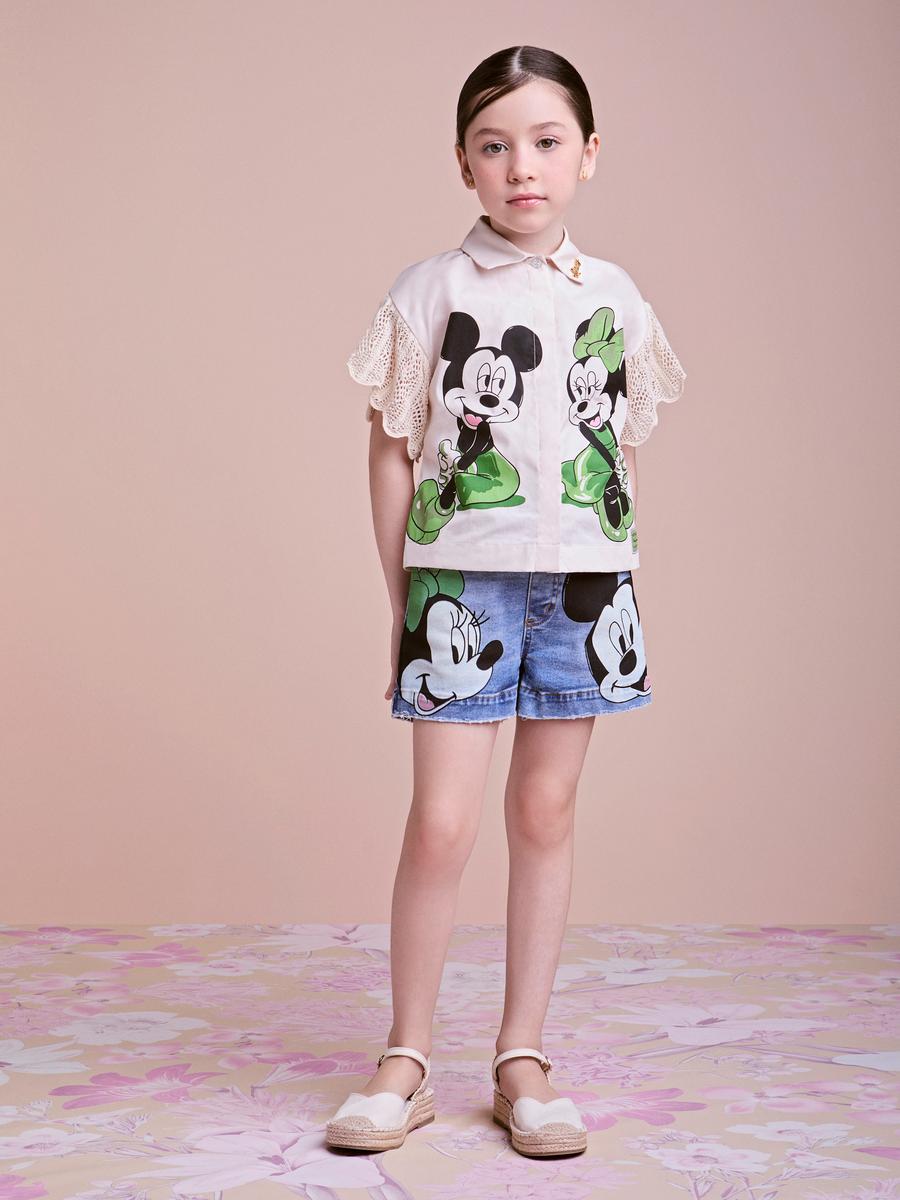 Camisa Mickey e Minnie com Manga em Tricot Anime