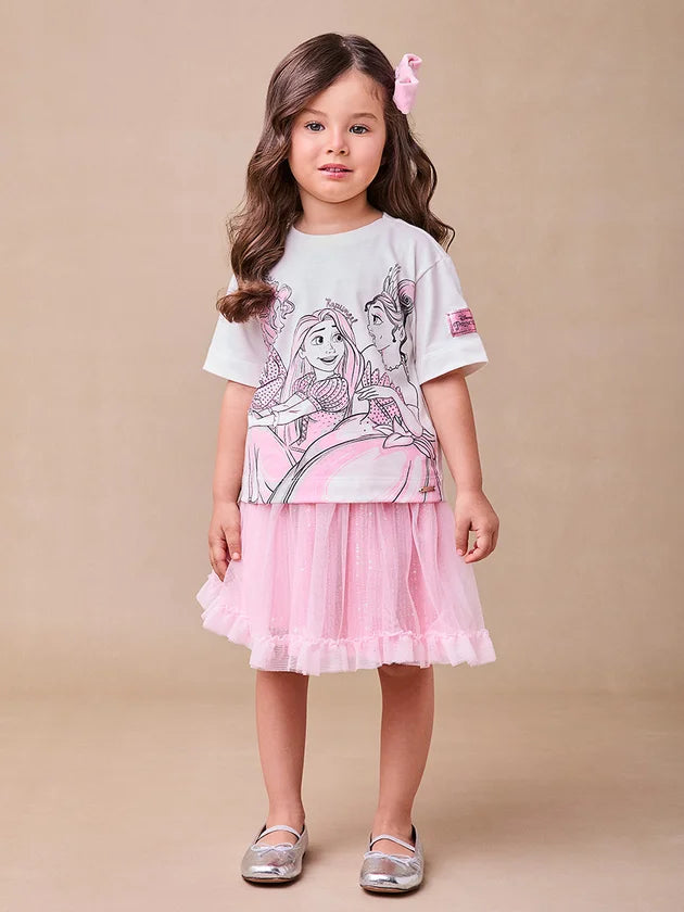 Saia de Tule Rosa com Brilhos