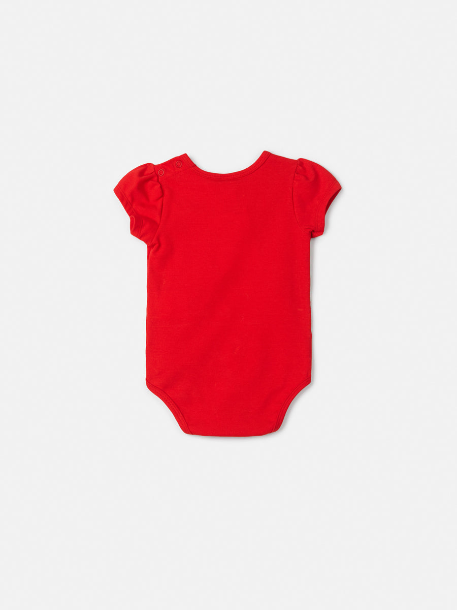 Body Infantil Vermelho com Aplicação de Laços Anime