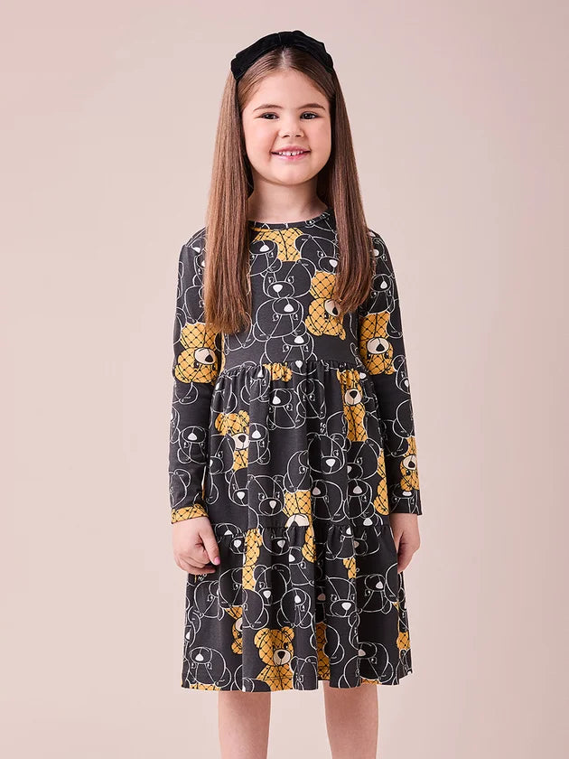 Vestido Preto com Estampa de Urso