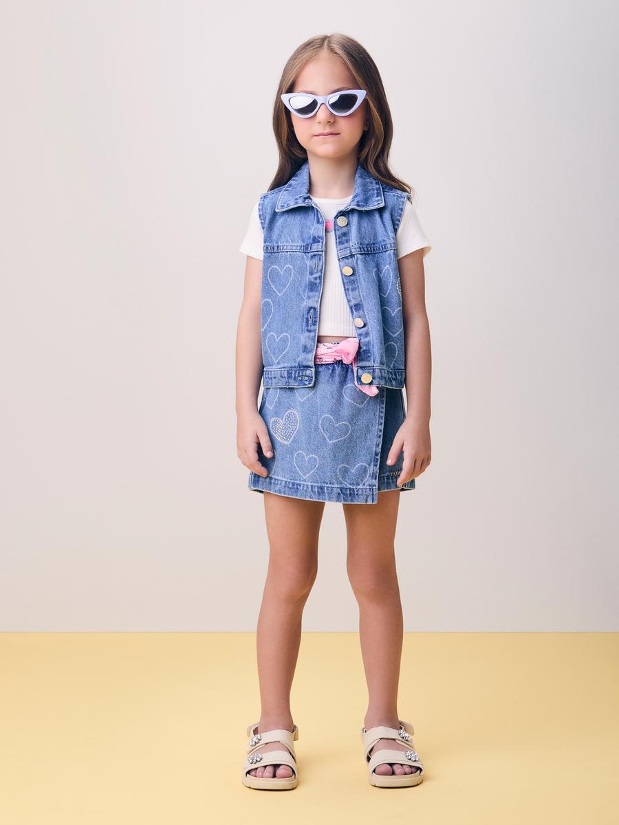 Shorts Jeans Corações e Strass Momi