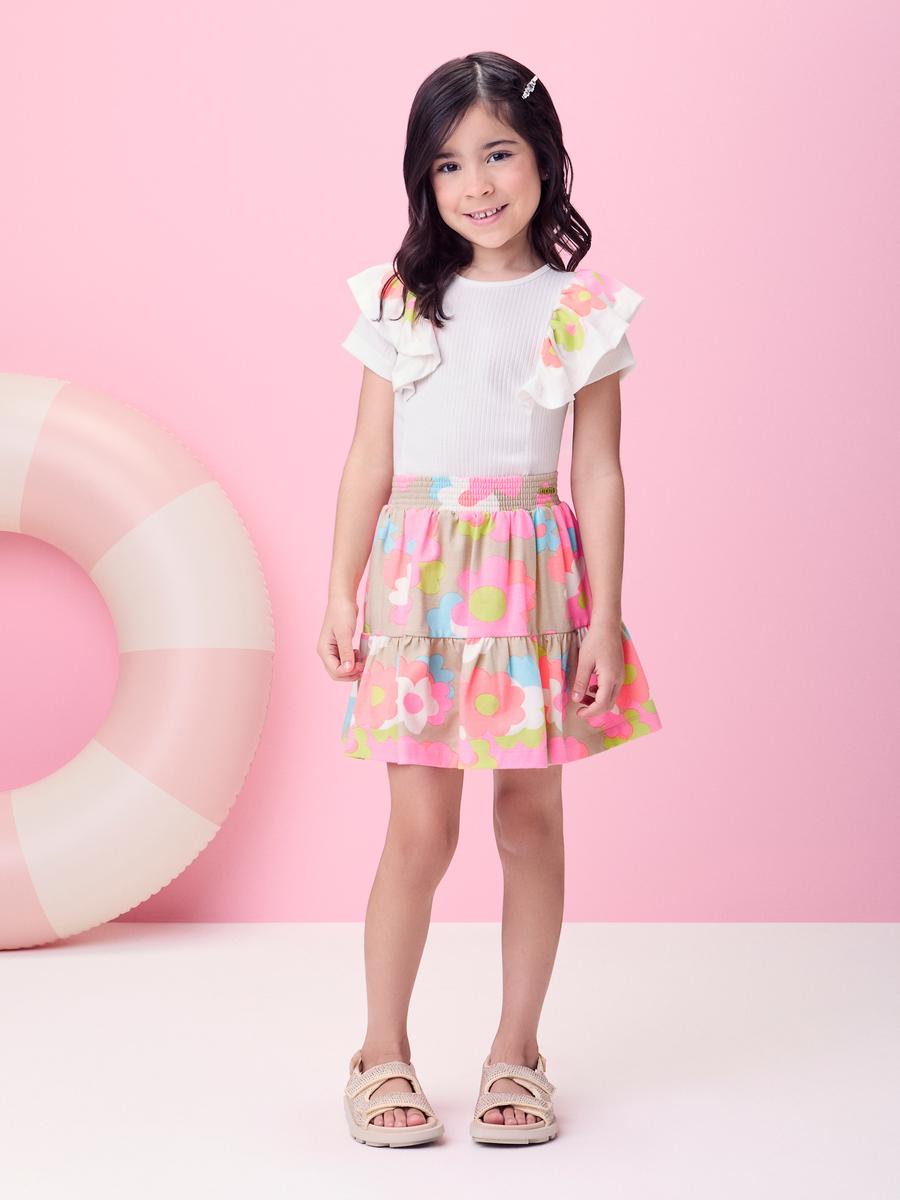 Conjunto Blusa e Saia Flores Momi