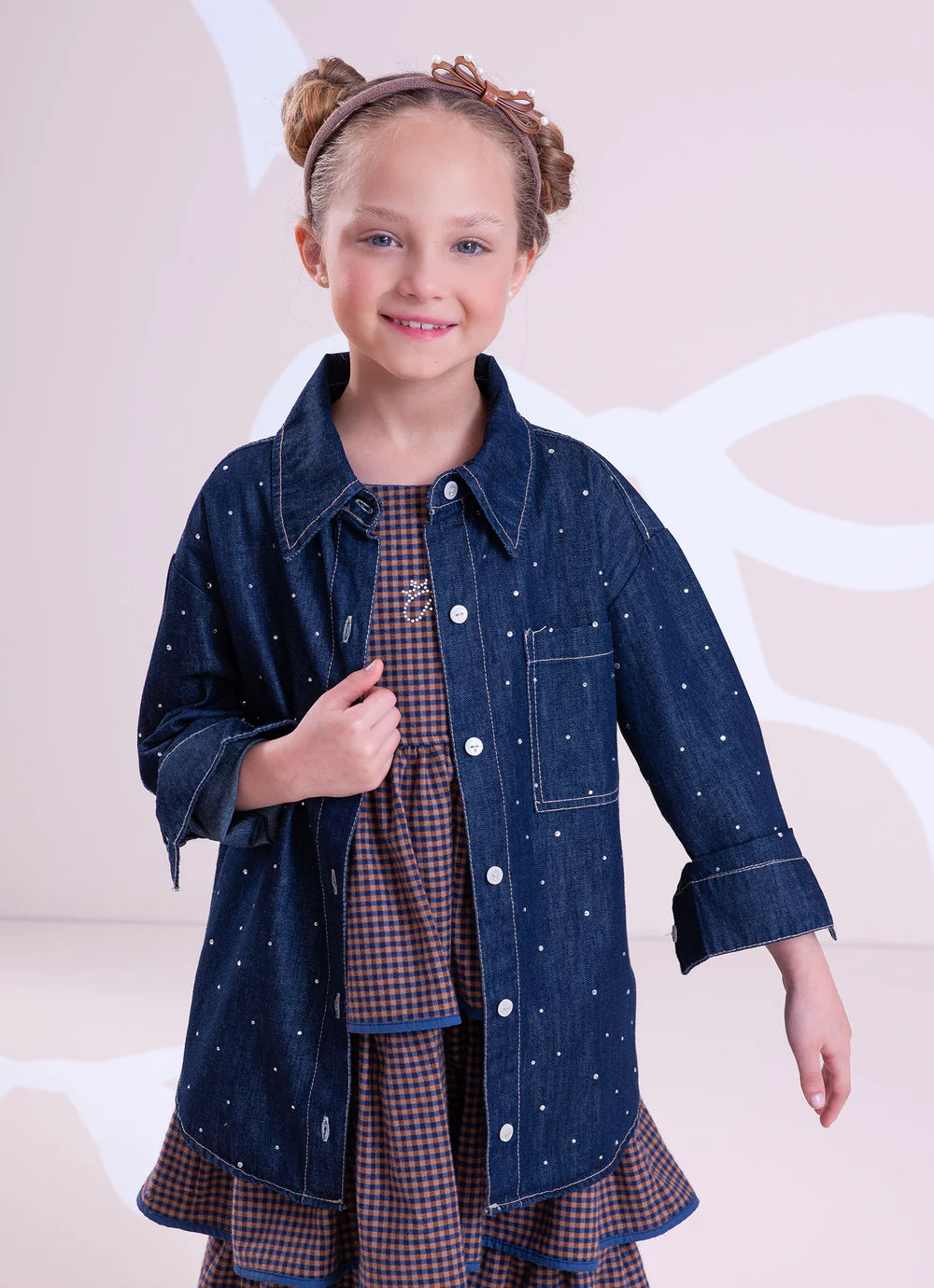 Camisa Jeans Fino Cristais Pituchinhus