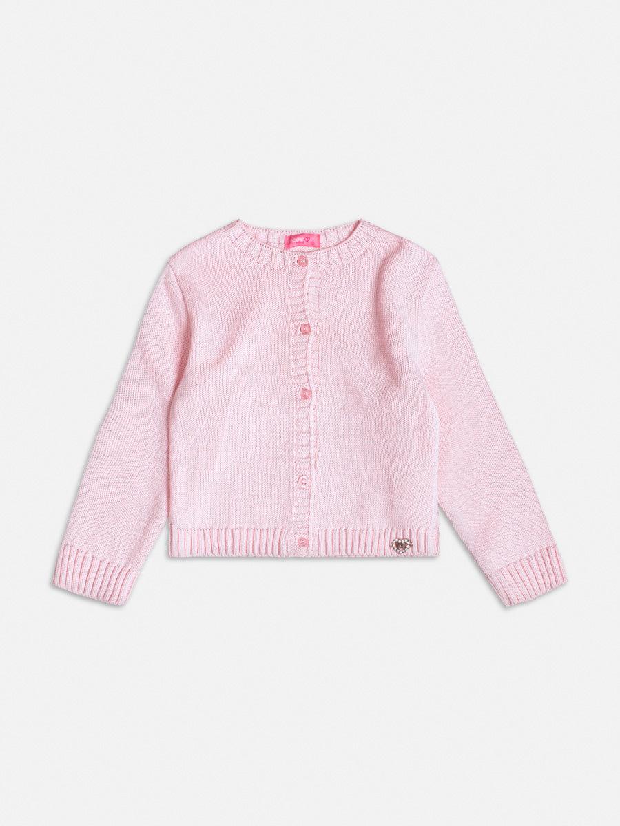Casaco De Tricot Basico Rosa Claro - BambolePetit