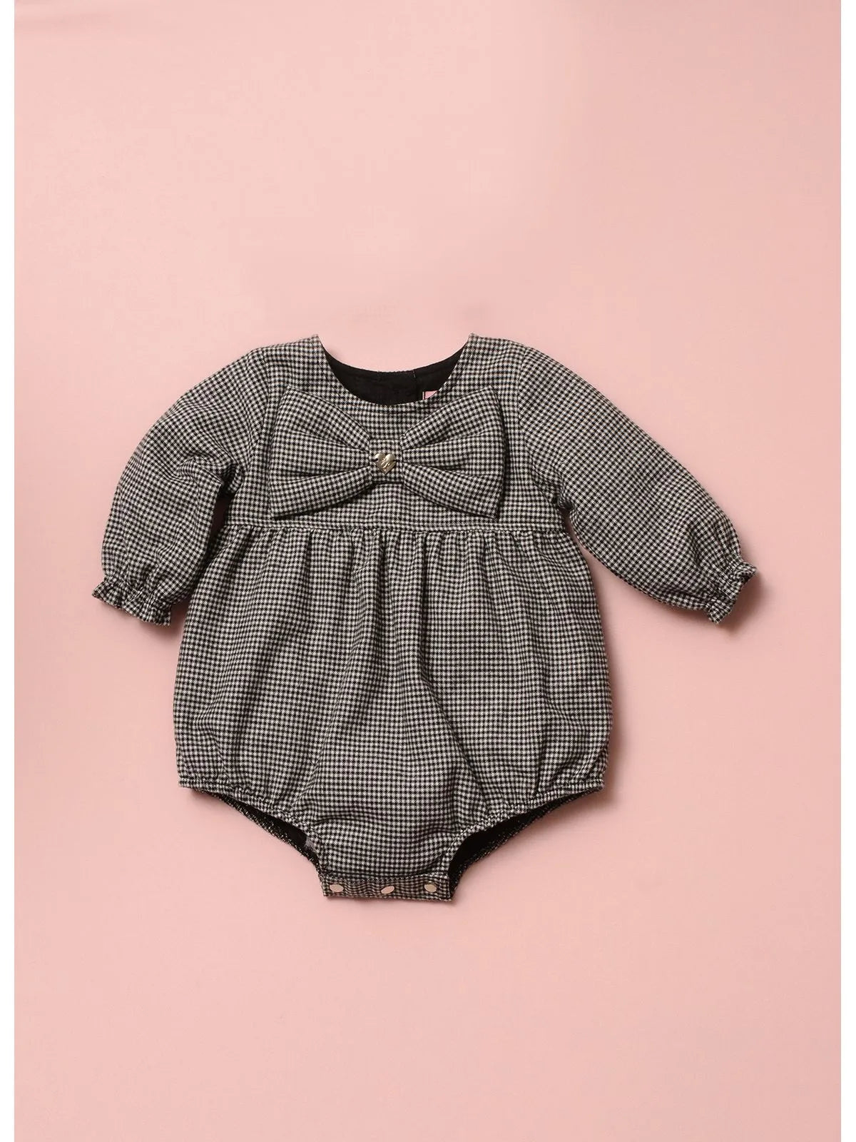 Macacão Algodão Maxi Laço Puffer Pmini Xadrez Preto - BambolePetit