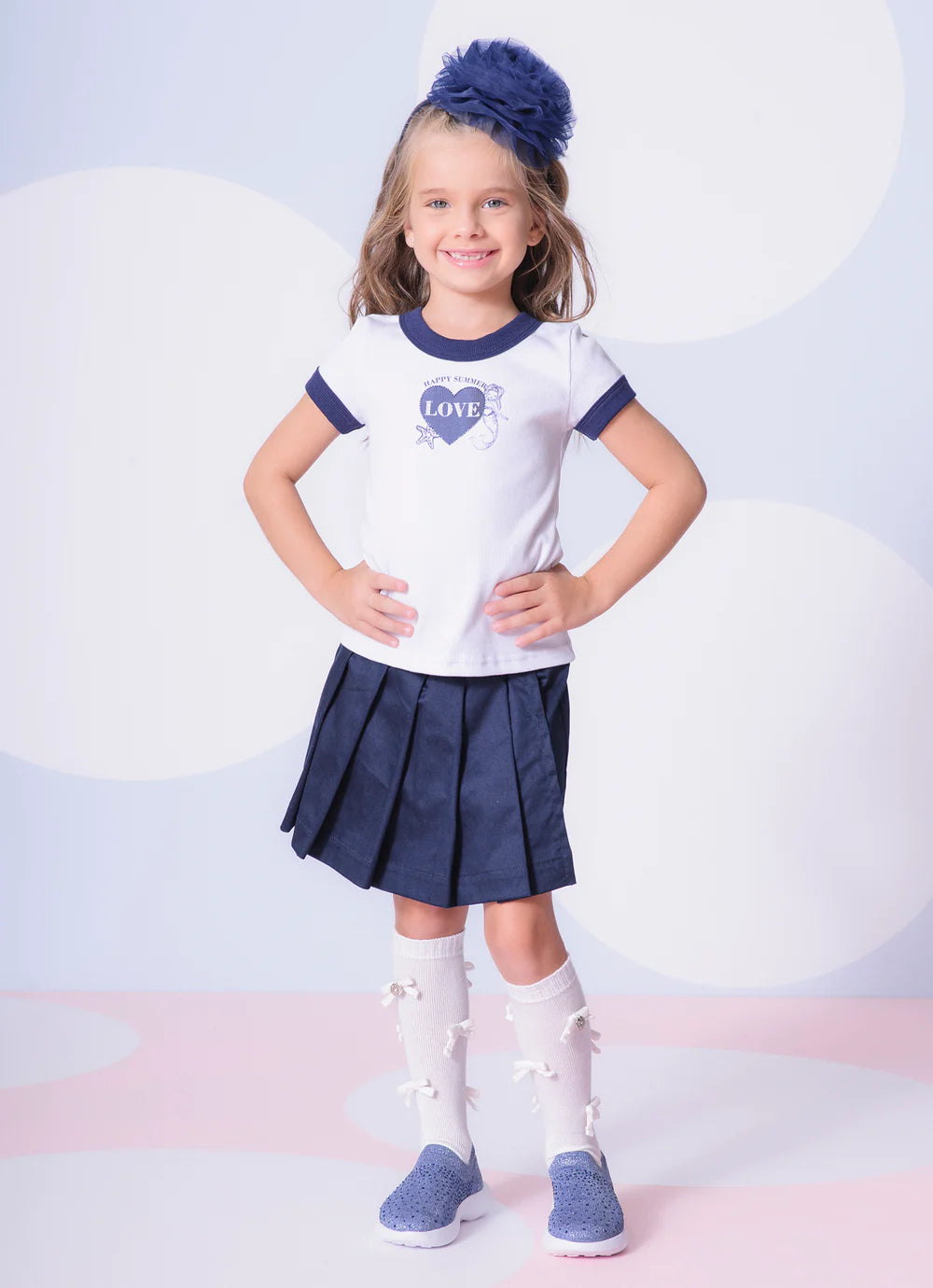 Saia Short Sarja Pregas Azul Marinho Pituchinhus