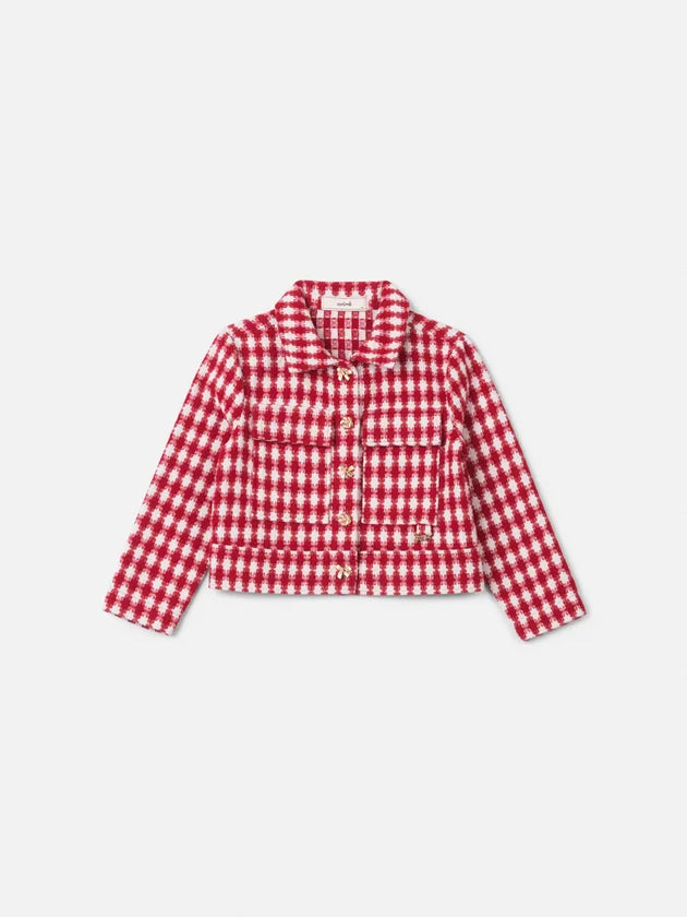 Casaco Tweed Xadrez Vermelho/Off Animê