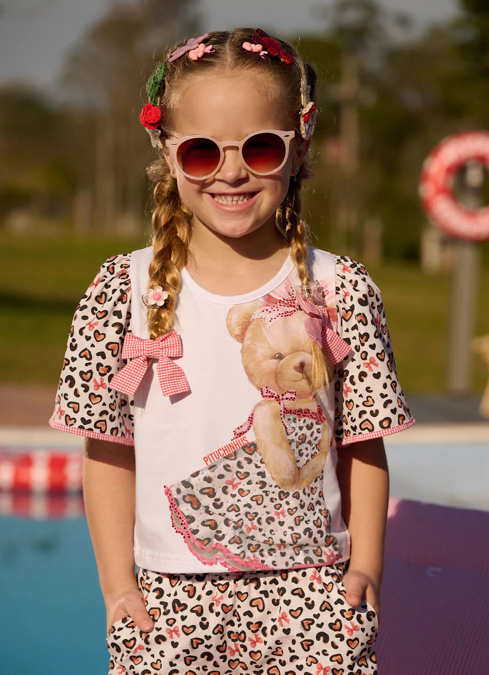 Blusa Cotton Ursinha Mangas Algodão Onçado Pituchinhus