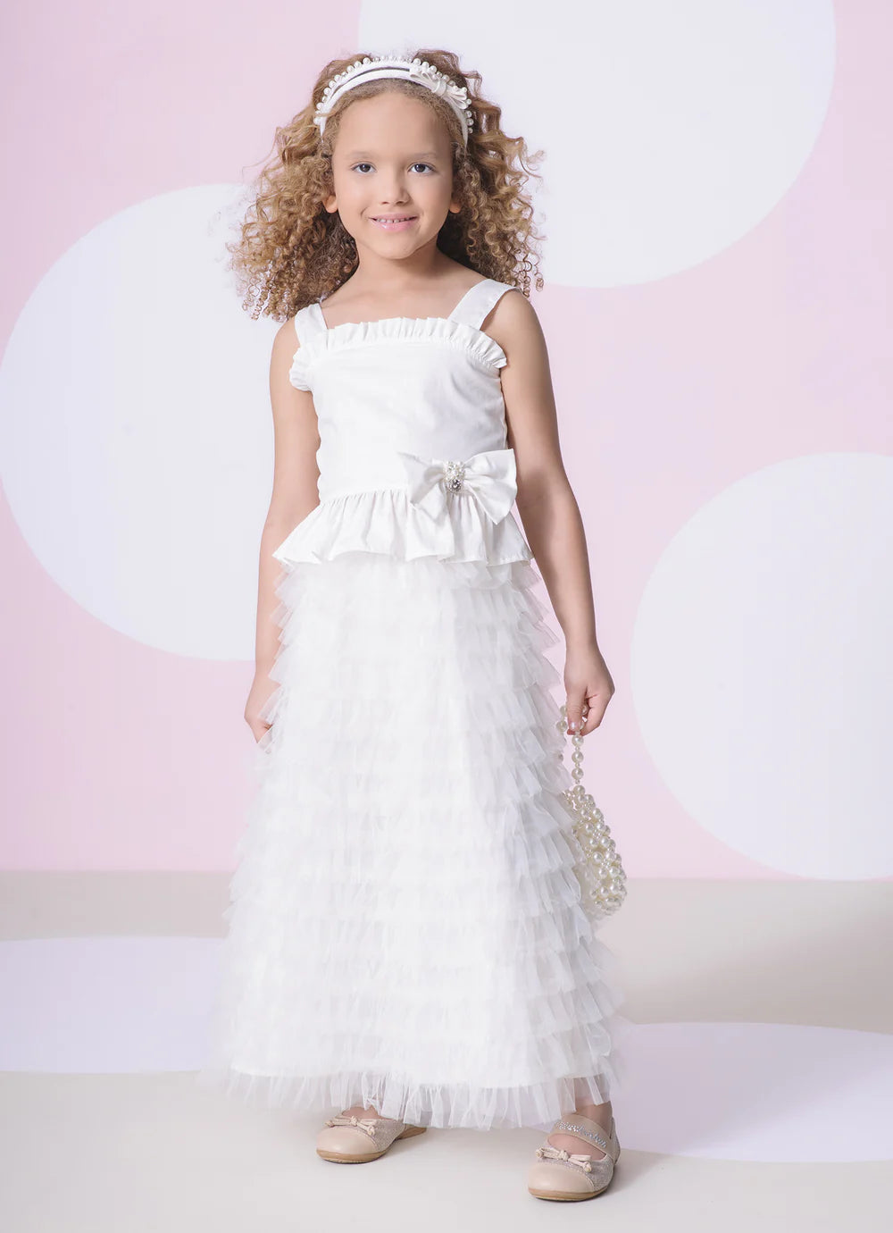 Saia Short Tule Babados Off White Pituchinhus