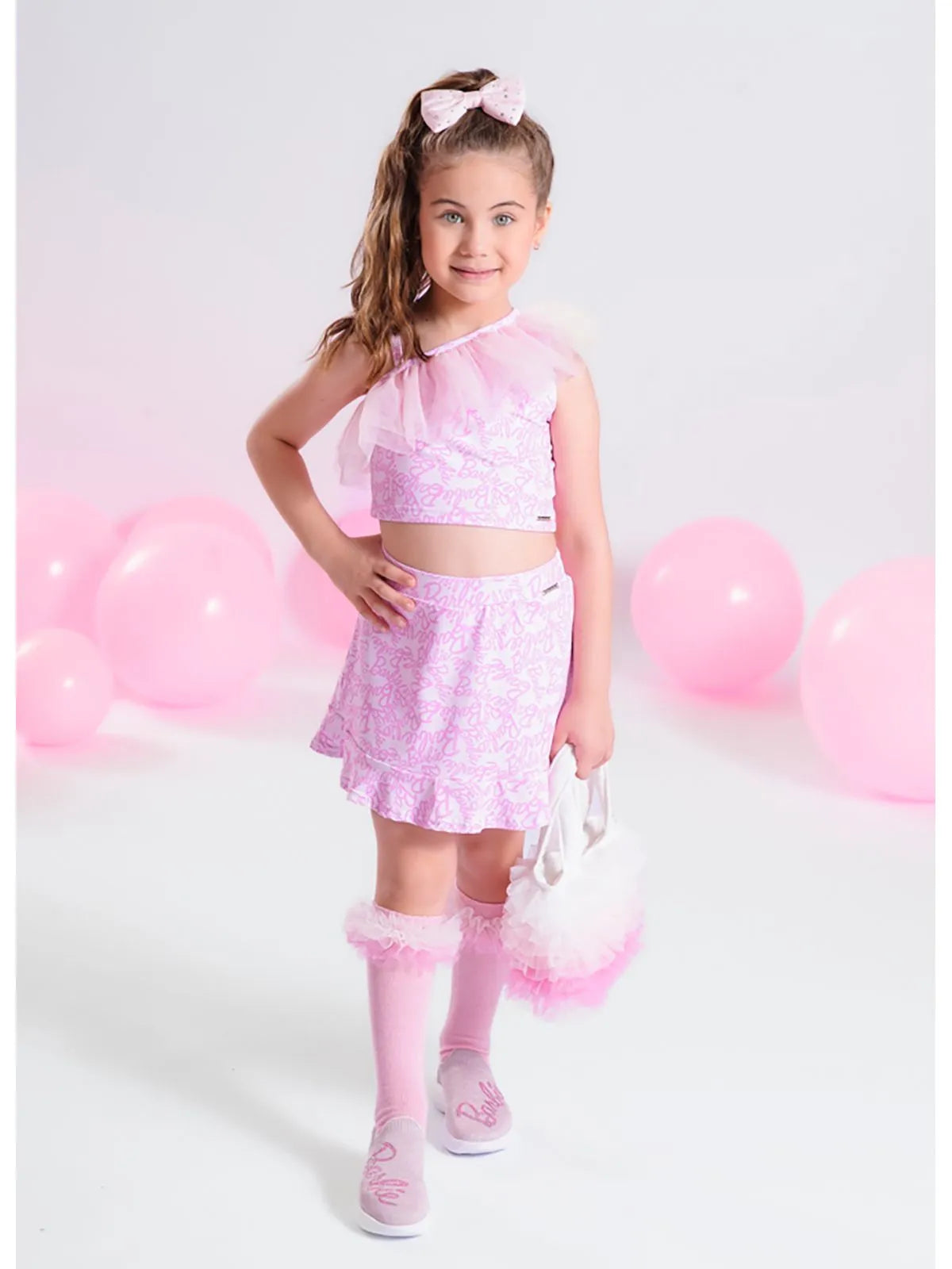 Saia Short Light Estampa Barbie Fundo Rosa - BambolePetit