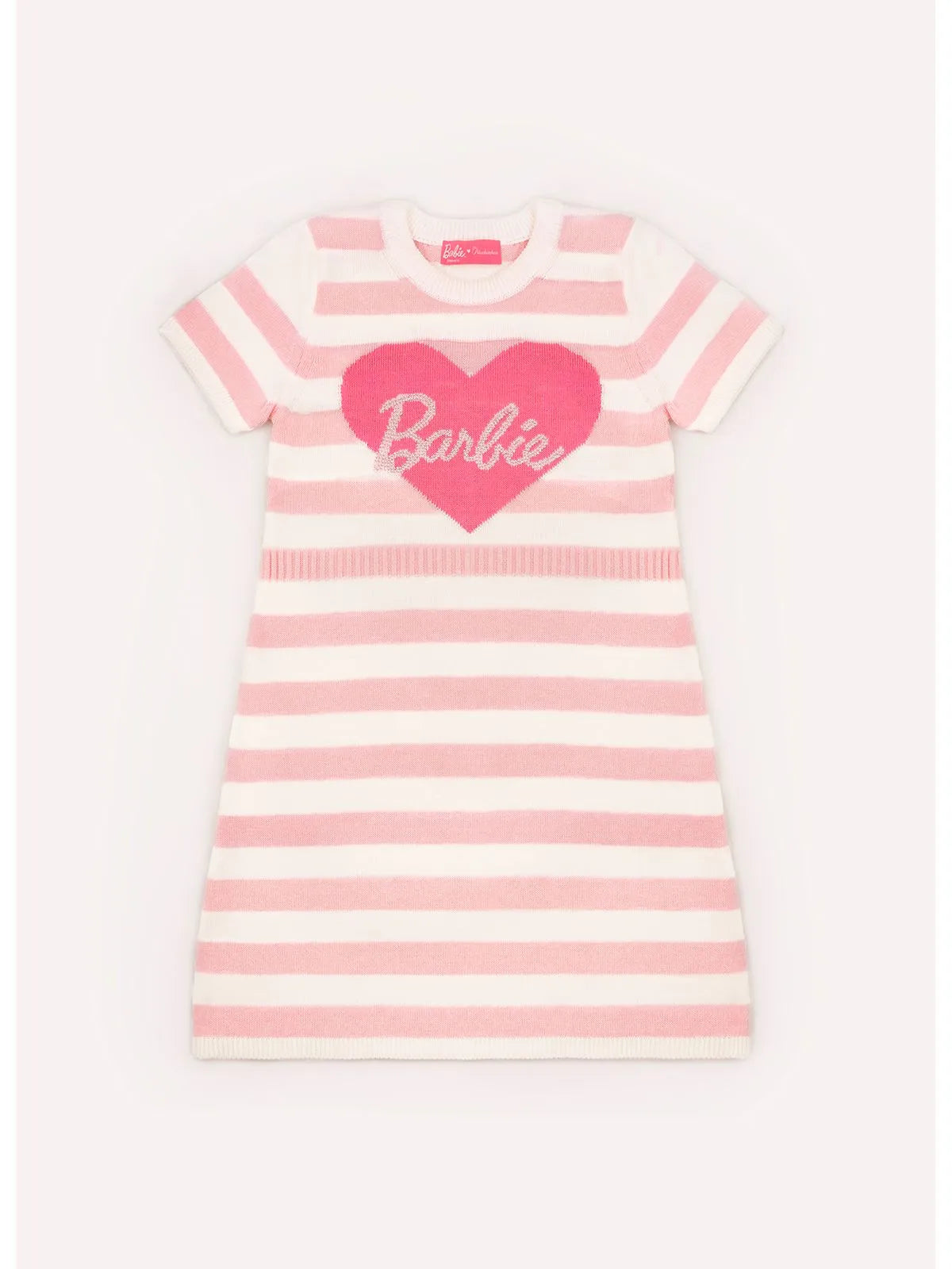 Vestido Tricot Listrado Coração Barbie Cristal Off White - BambolePetit