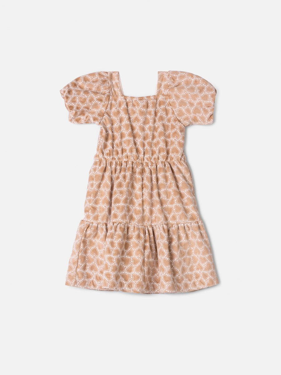 Vestido Cotelê Bordado Bege Animê