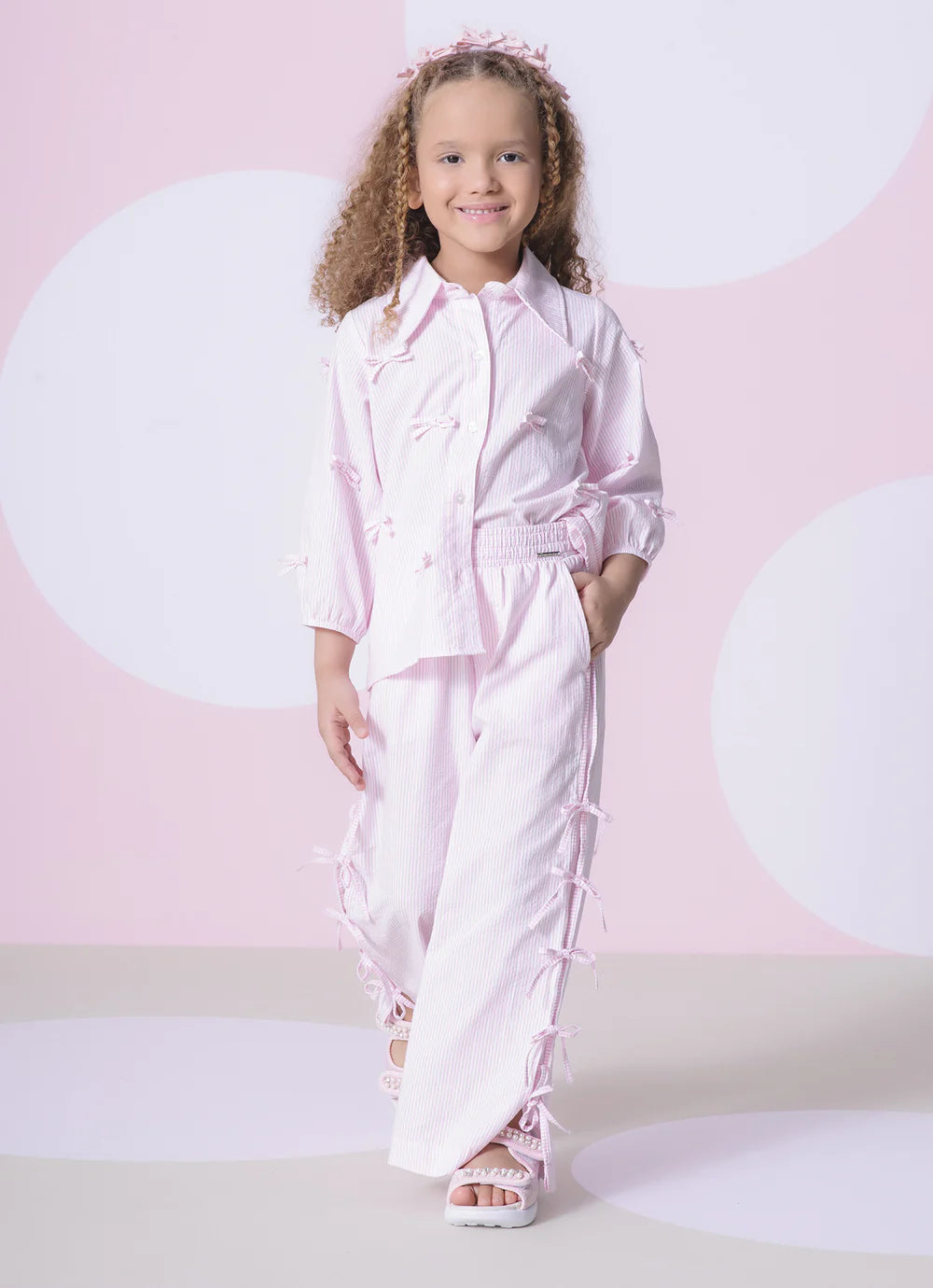 Camisa Algodão Listrada Rosa Pituchinhus