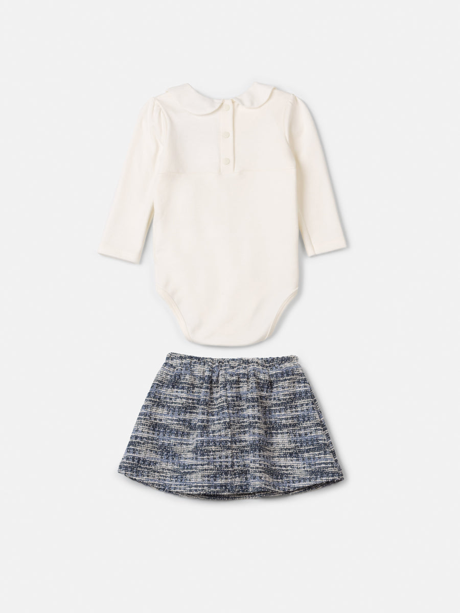 Conjunto Manga Longa Body e Saia Perola Animê