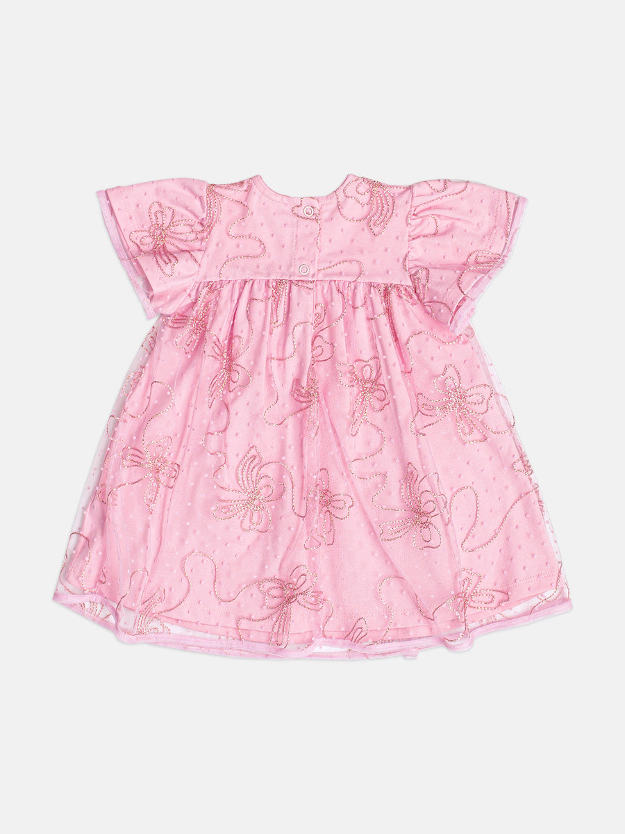 Vestido De Tule Bordado Lacos Rosa Momi