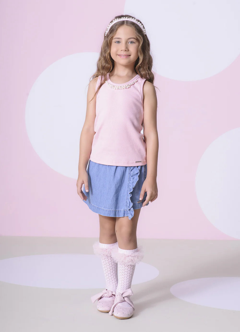 Meia Tricot Rendada Frufru Tule Dark Pink