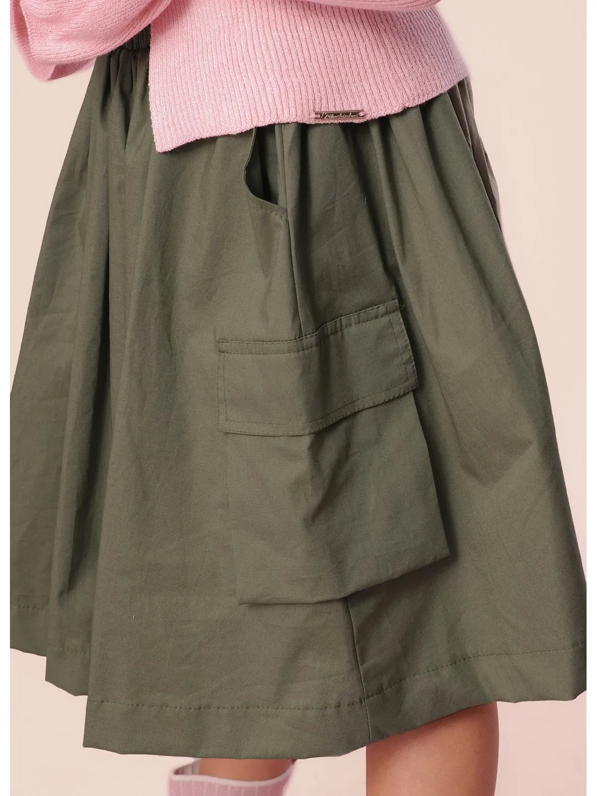 Saia Short Midi Tricoline Bolsos Verde Eucalyptus - BambolePetit