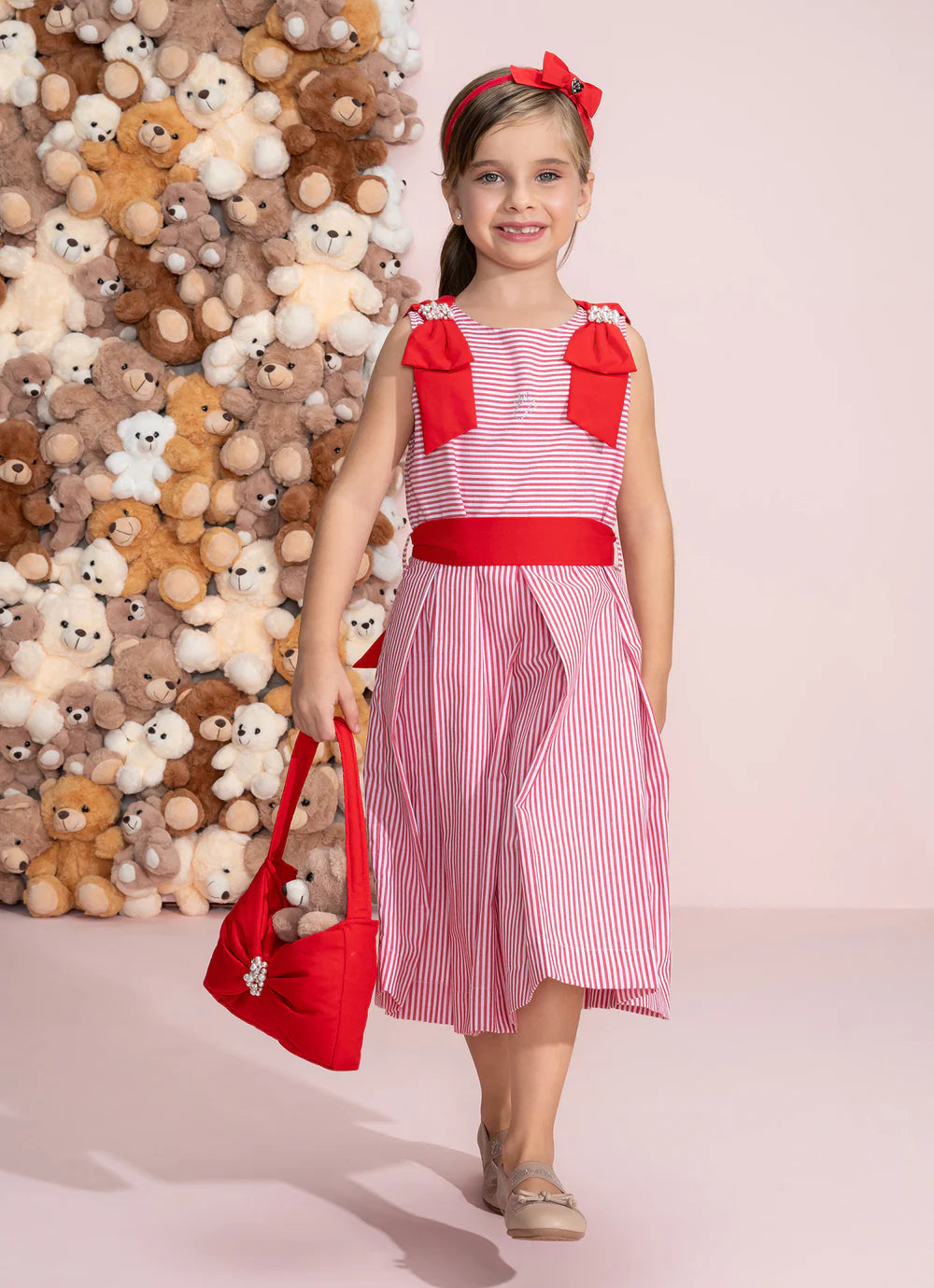 Vestido Algodão Listrado Maxi Laço Natal Pituchinhus