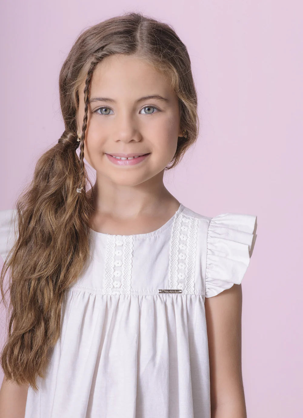 Vestido Algodão Babados Renda Bege Pituchinhus
