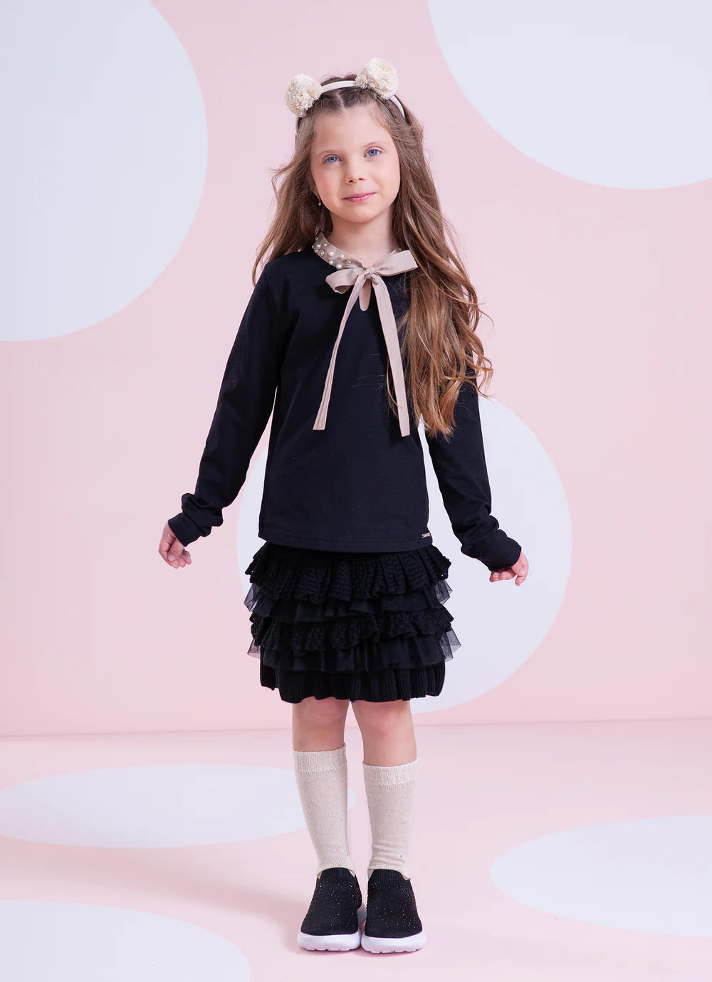Blusa Cotton Gola Algodão Bordados Preto Pituchinhus