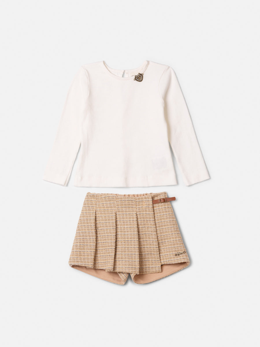 Conjunto Manga Longa Blusa e Saia Perola Animê