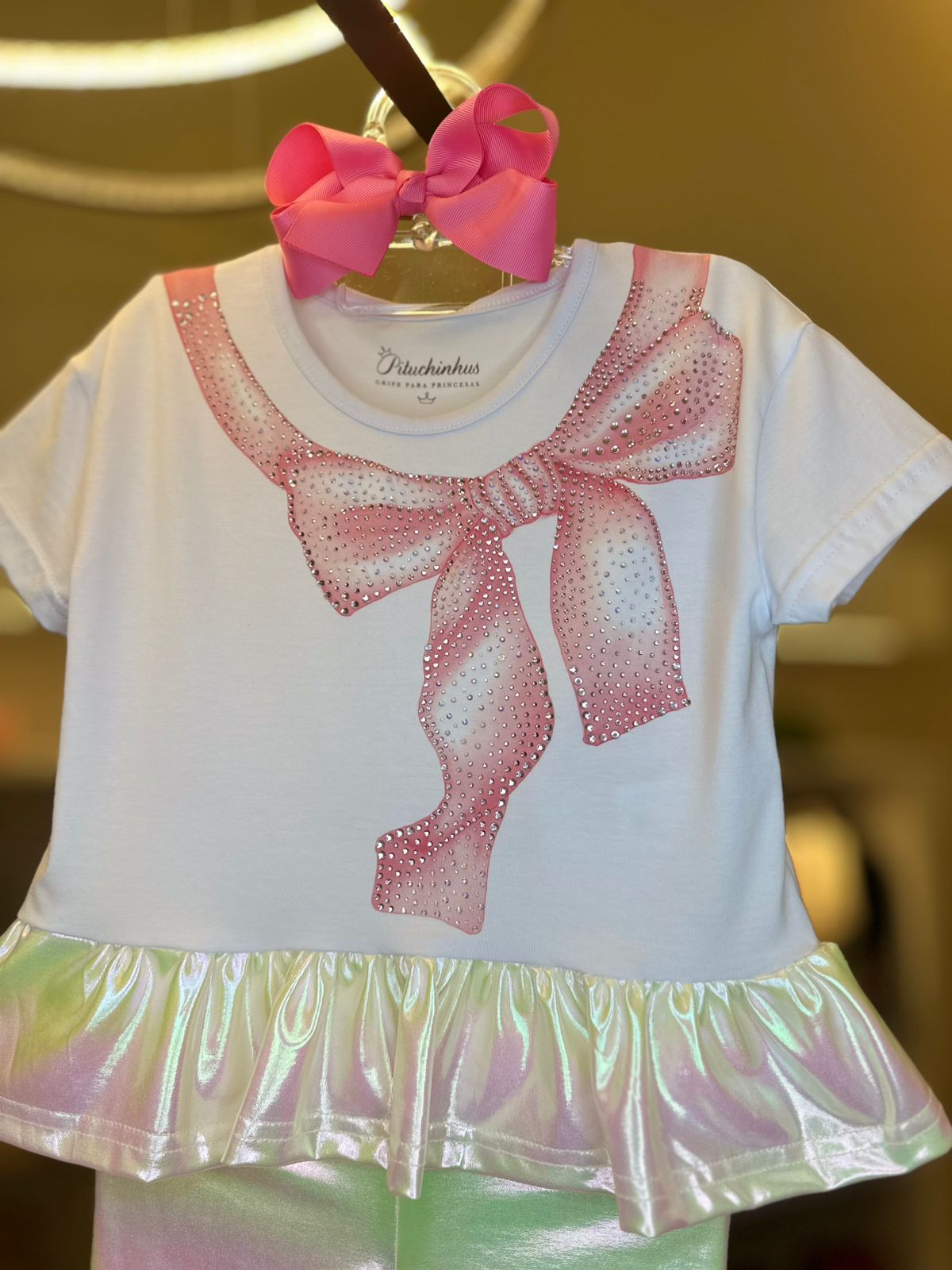 Conjunto Blusa Cotton Maxi Laço e Bemuda Pituchinhus