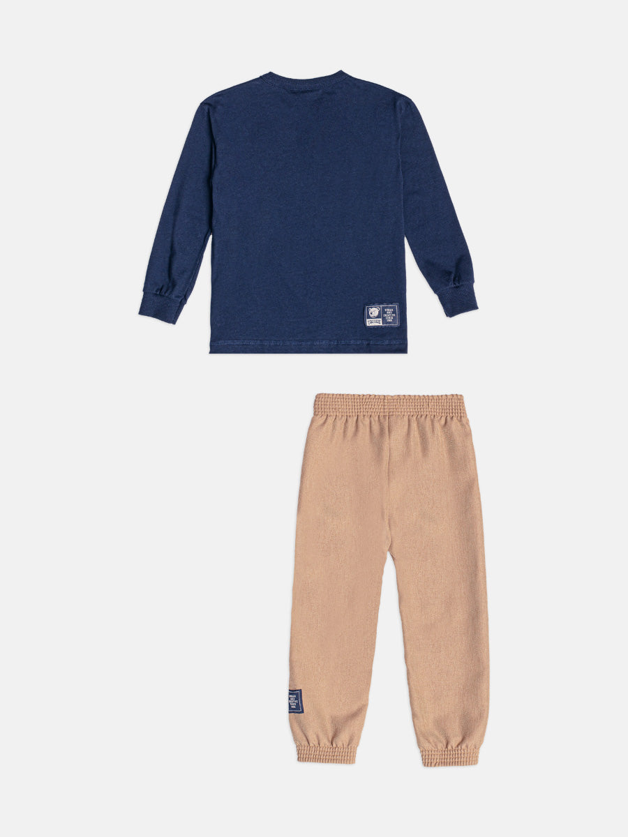 Conjunto Manga Longa Tshirt e Calca Azul Marinho Youccie
