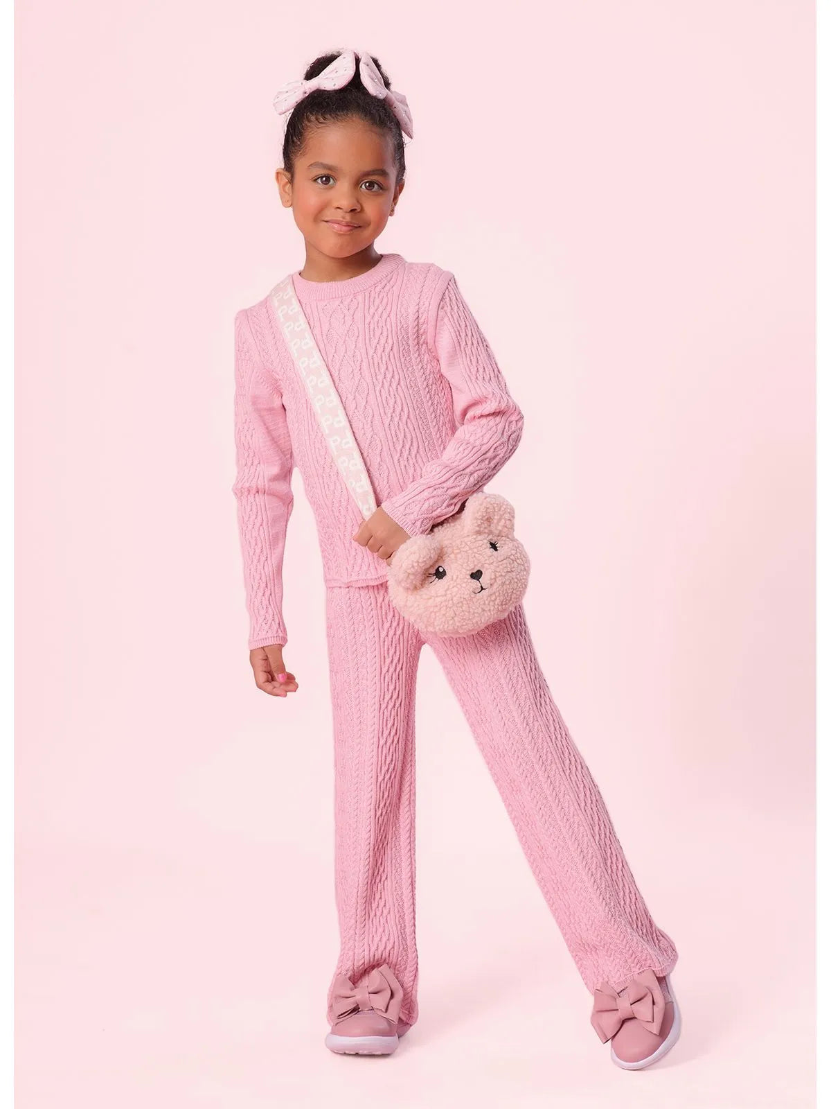 Calça Tricot Reta Pontos Texturizados Sugar Rose