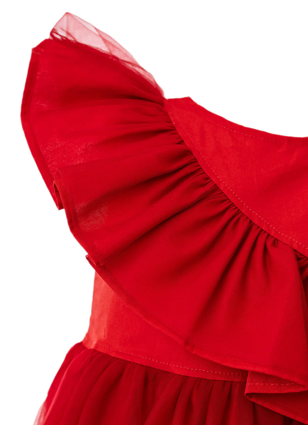 Vestido Tricoline Babado Tule Natal Pituchinhus