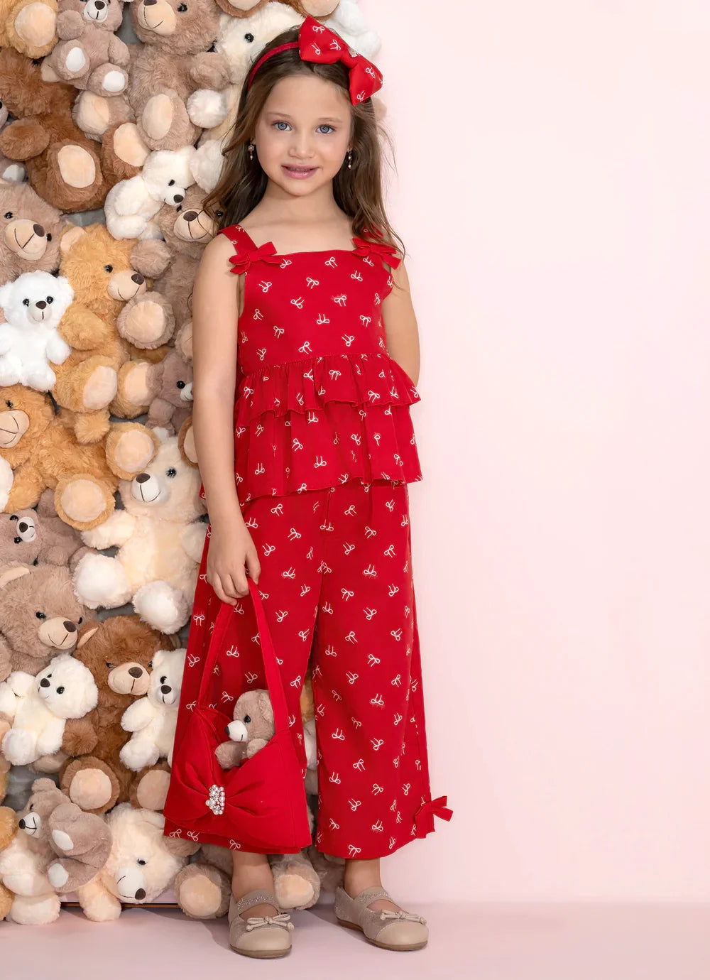 Conjunto Blusa e Pantacourt Algodão Lacinhos Natal Pituchinhus