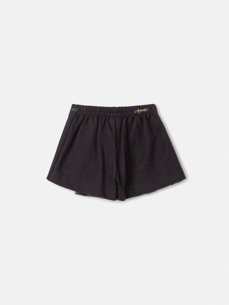Shorts Saia Couro Com Pregas Preto Animê