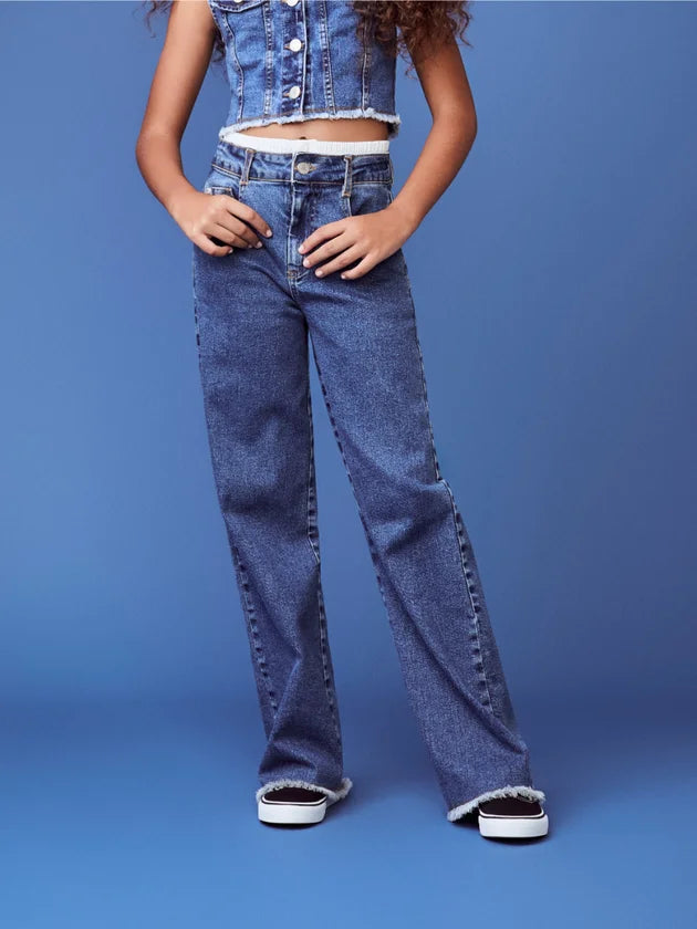 Calça Wide Denim Cós Boxer Jeans I Am