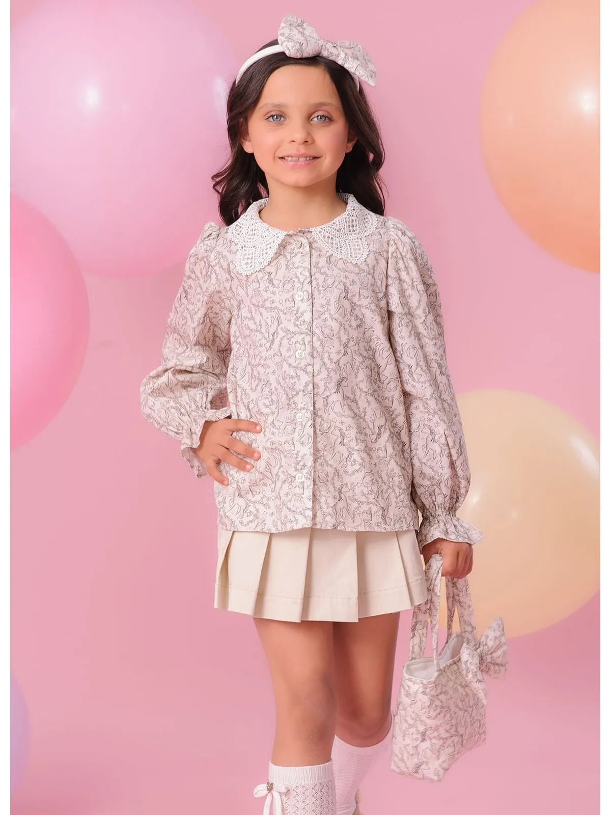 Camisa Algodão Estampada Toile Gola Guipir