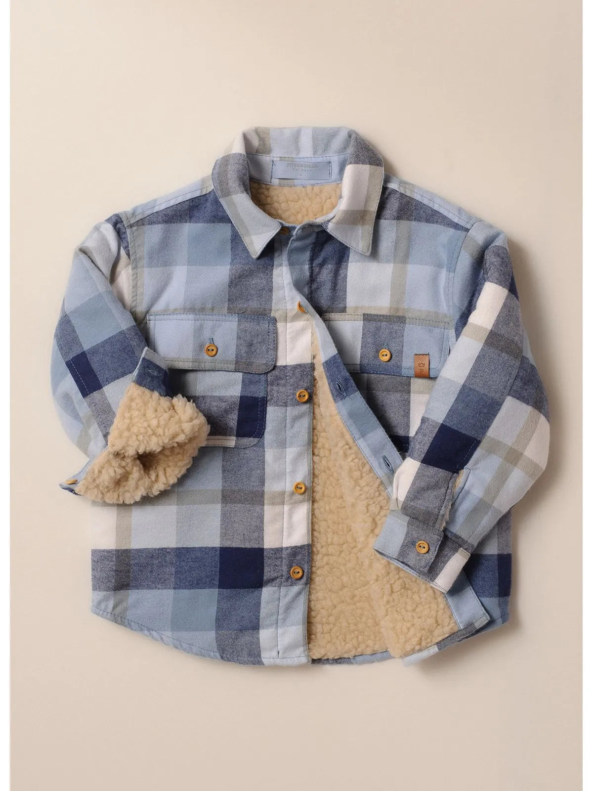 Camisa Xadrez Flanelado Forro Pele Carneirinho For Boys Azul Claro - BambolePetit