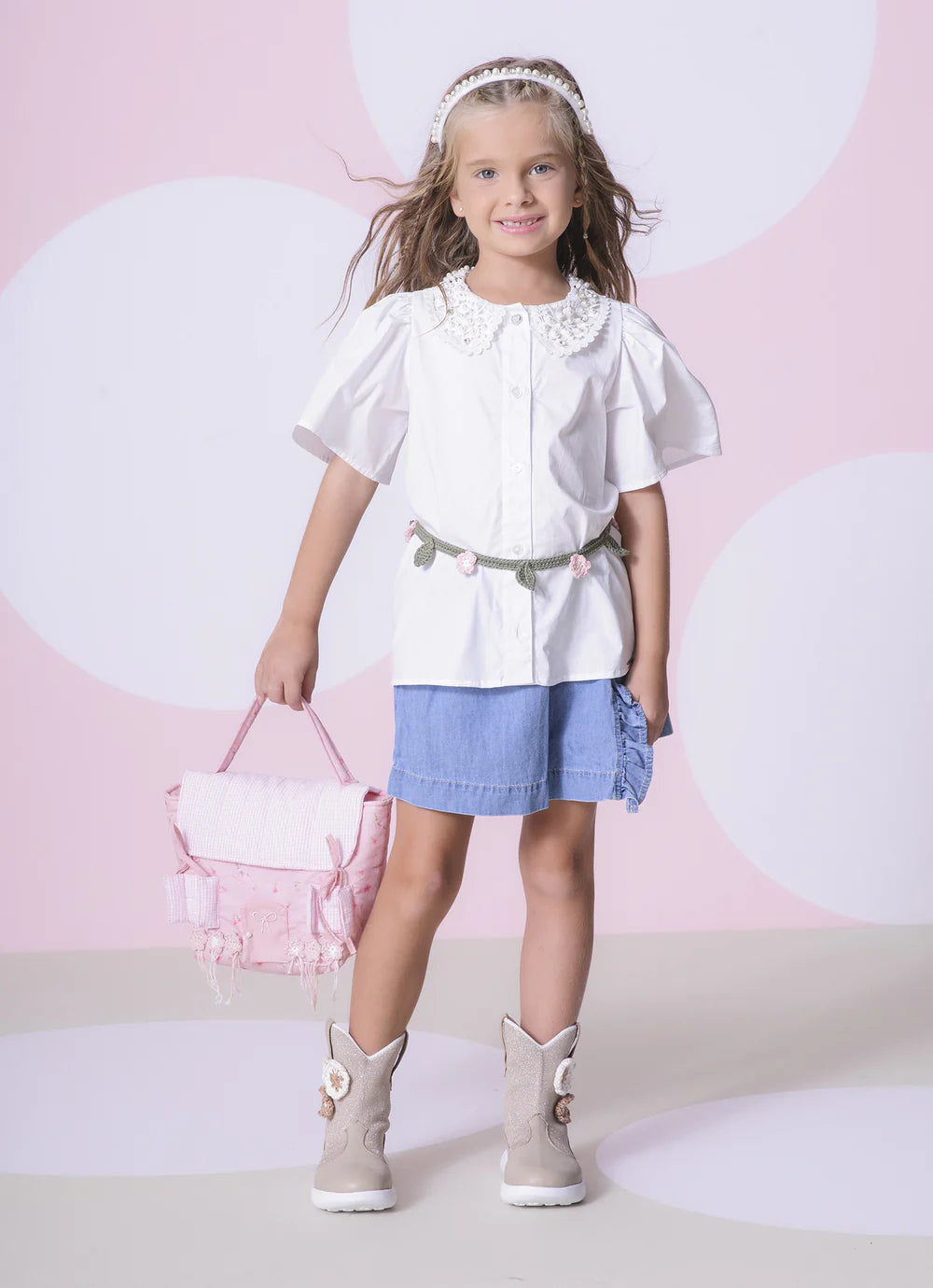 Camisa Tricoline Gola Renda Branca Pituchinhus