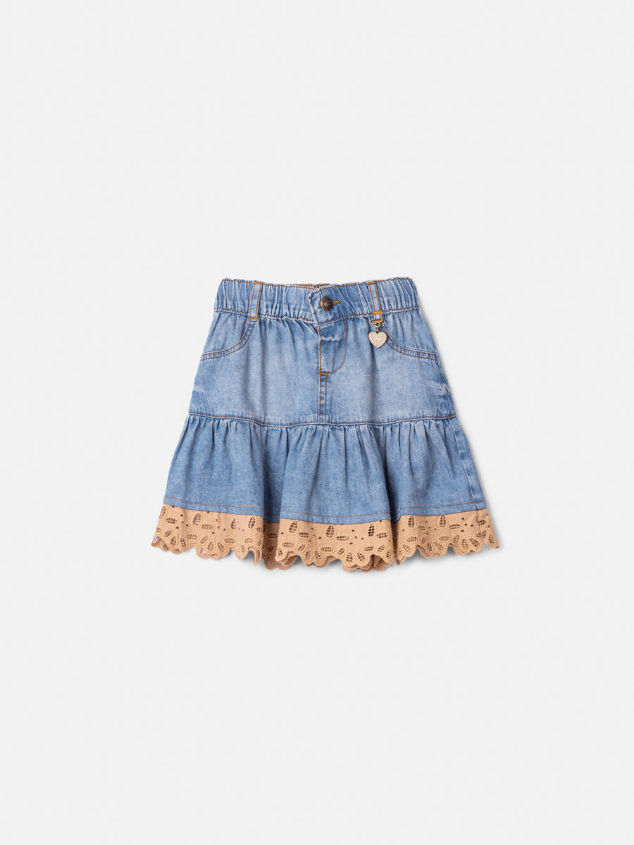 Saia Jeans Com Renda Jeans Animê