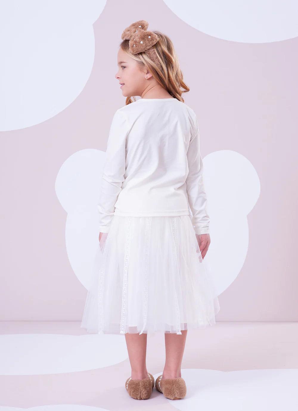 Blusa Cotton Bolsa Rosto Ursinha Pele Off White Pituchinhus
