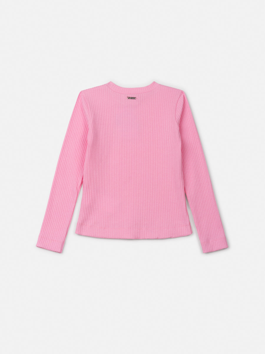 Blusa Manga Longa Essentials Canelada Rosa Barbie - BambolePetit