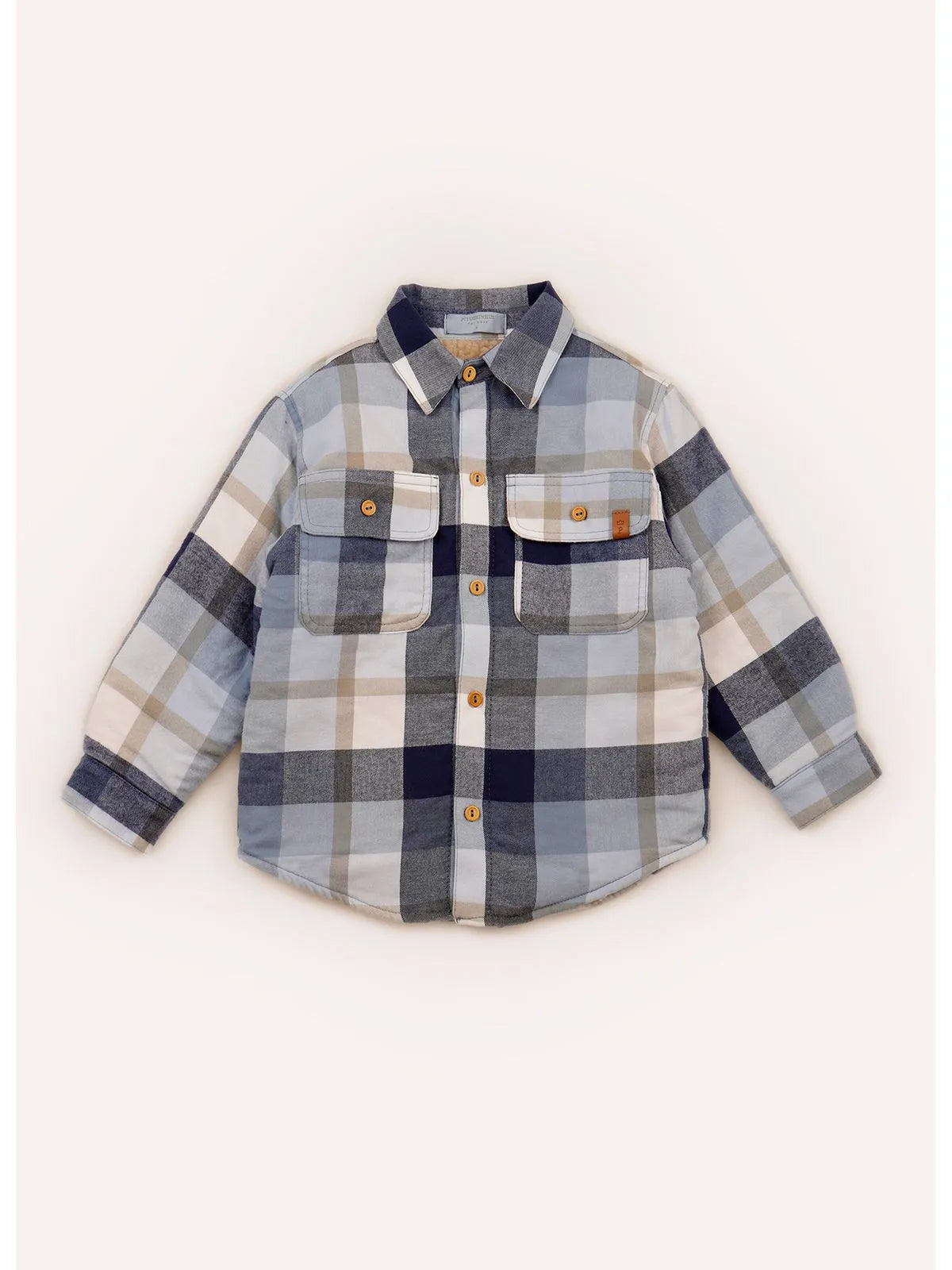 Camisa Xadrez Flanelado Forro Pele Carneirinho For Boys Azul Claro - BambolePetit