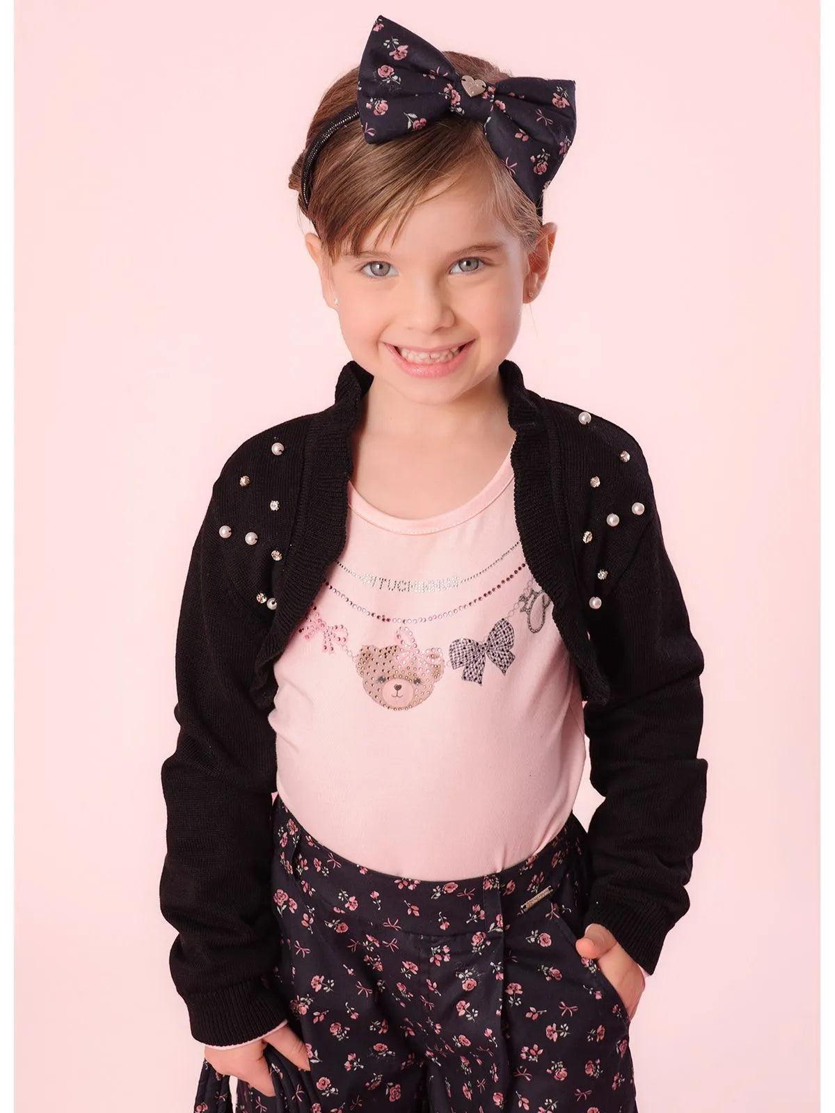 Bolero Tricot Bordado Pérolas e Cristais Preto Pituchinhus