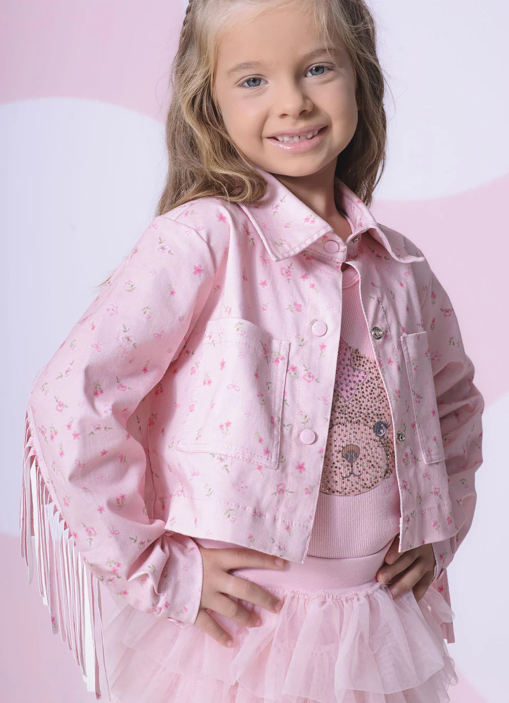 Jaqueta Sarja Estampada e Franjas Pituchinhus