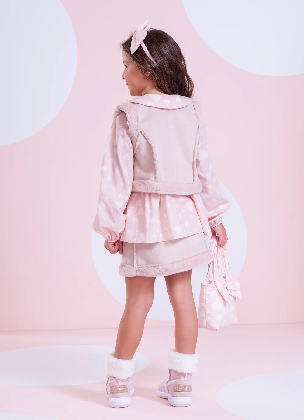 Saia Short Camurça Com Pele Rosa Baby Pituchinhus