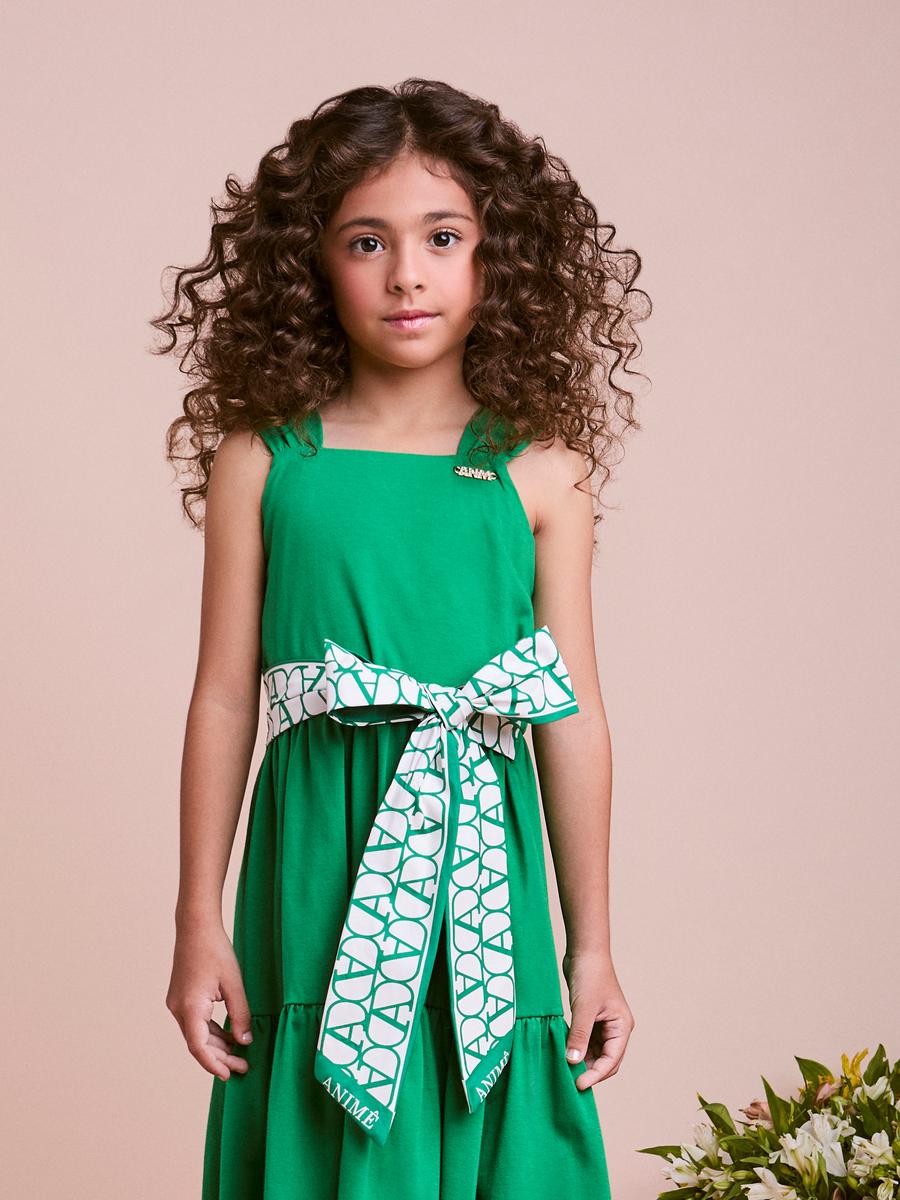 Vestido Infantil Verde com Laço Anime