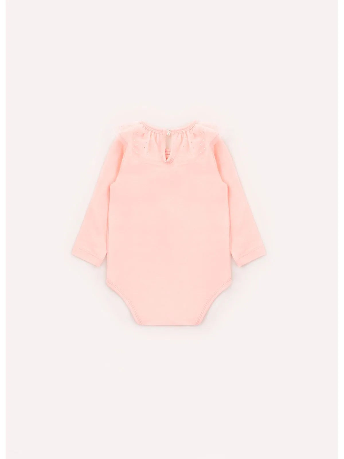 Body Cotton Gola Tule Cristais Rosa Gelado - BambolePetit
